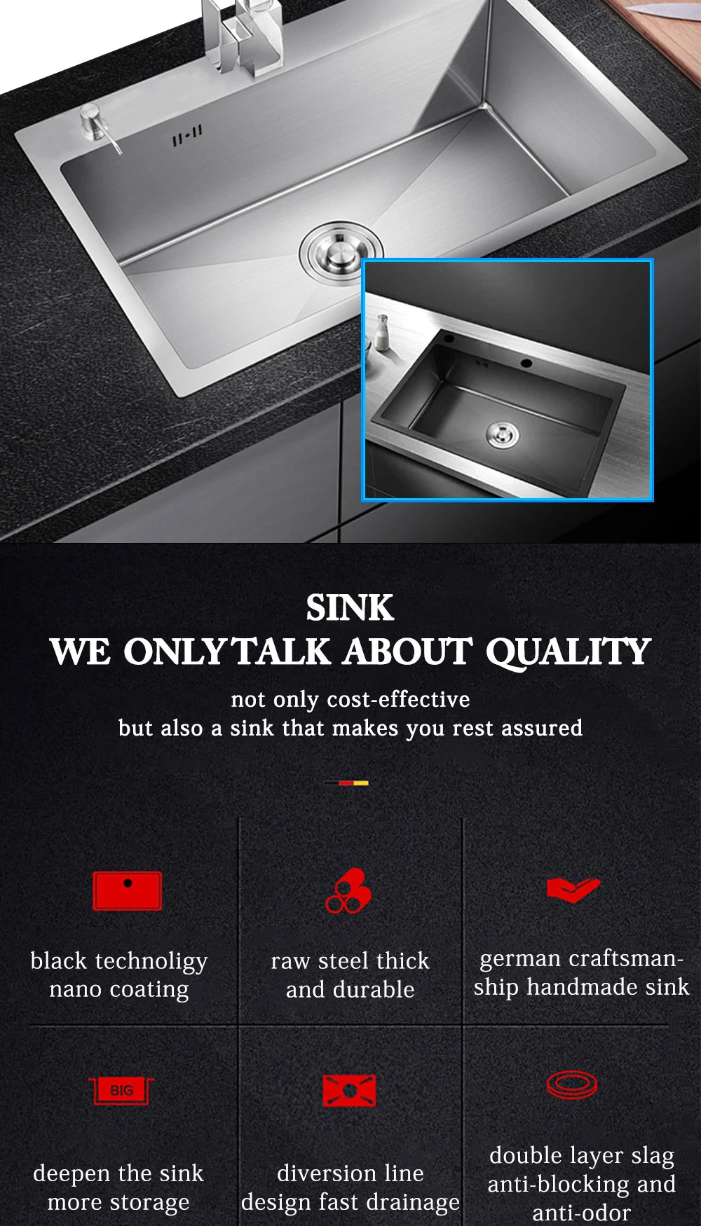 Dqok Stainless Steel Sink Slot Dish Basin Sink