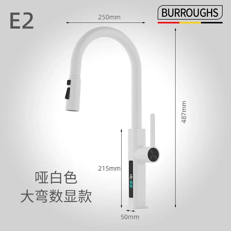 Faucet Cold Digital Display Pull-Out Rotatable Multi-Functional