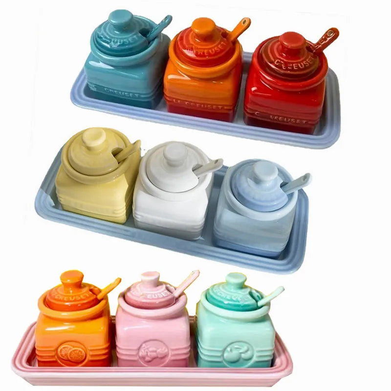 3pcs Ceramic Spice Container Storing Salt Sugar Pepper