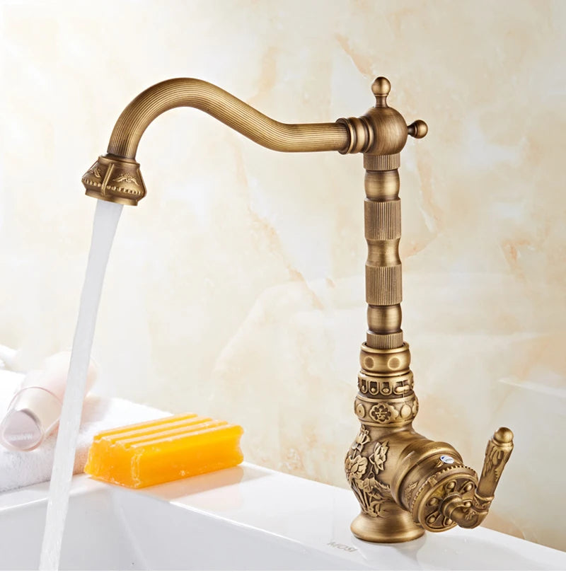 Faucet Vintage Antique Cold Rotating Bathroom Sink Carved
