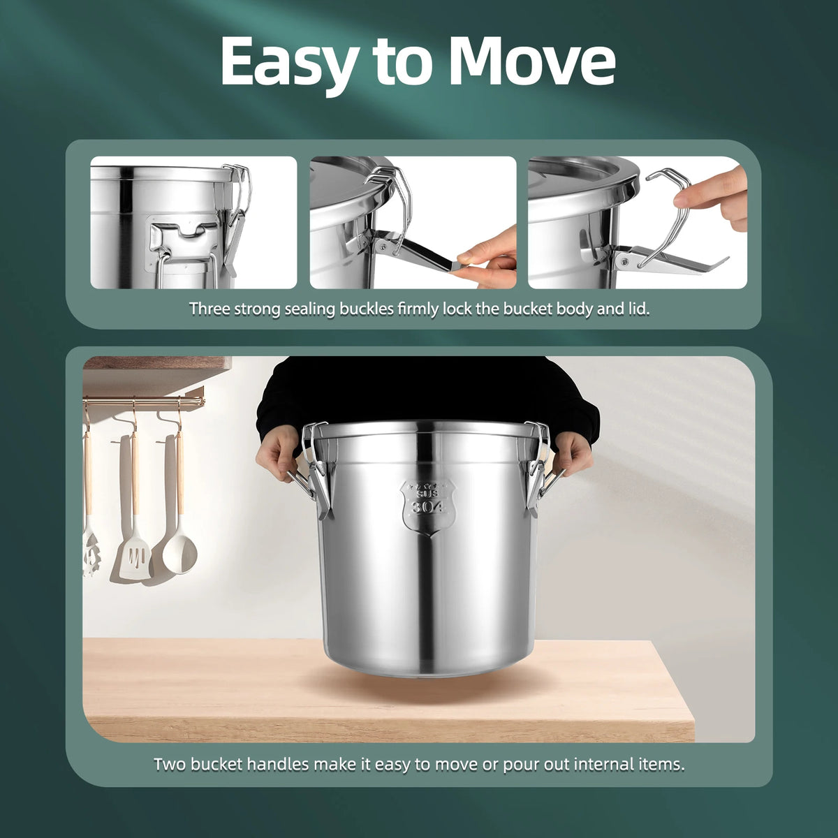 21/33l Stainless Steel Storage Bucket Lid & Handles