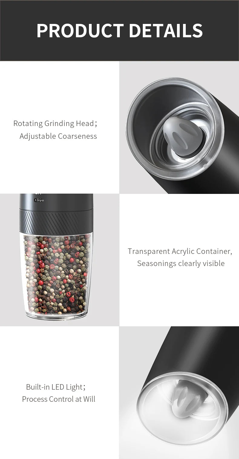 Usb Rechargeable Electric Salt Pepper Grinder Adjustable