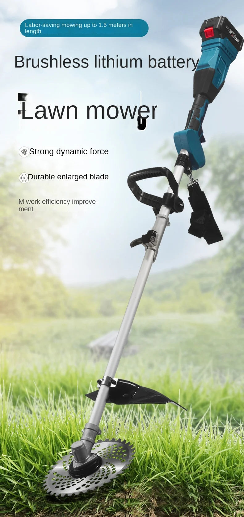 High-Power 9-Inch Brushless Electric Lawn Mower Garden Yard