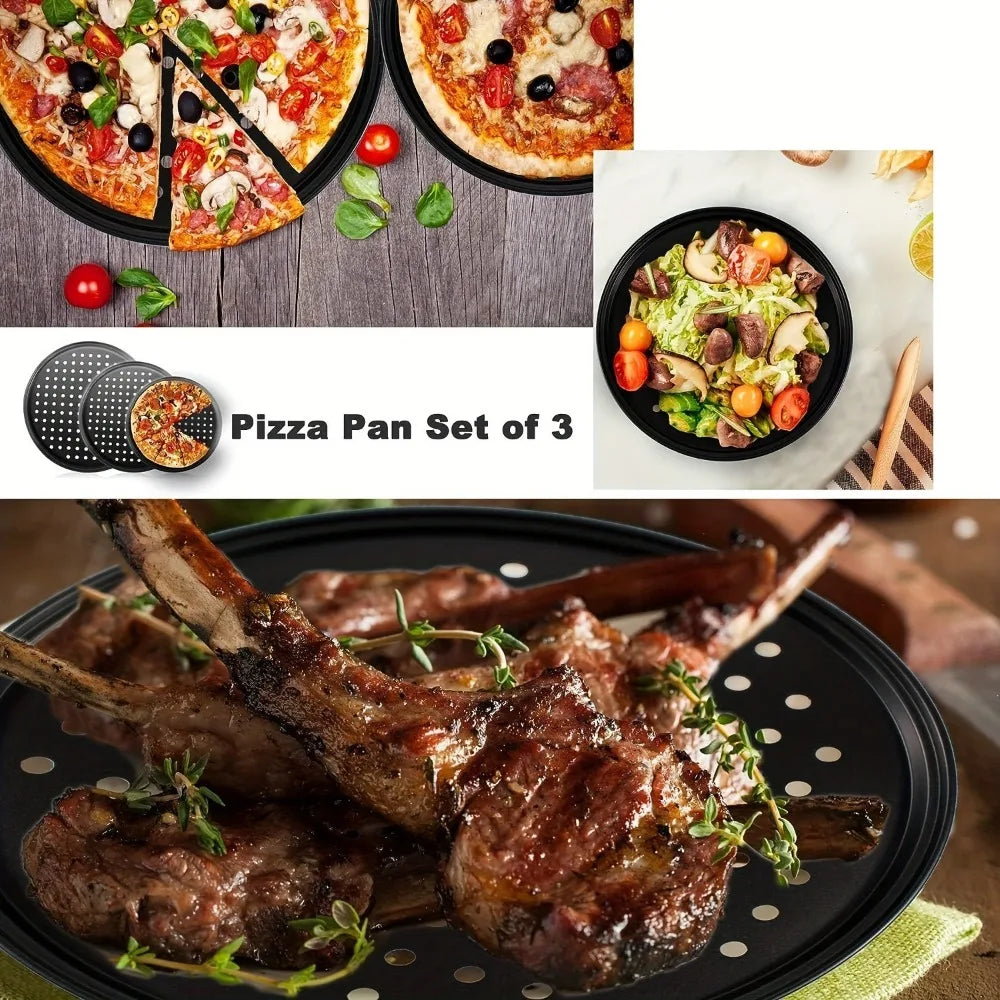 Carbon Steel Perforated Pizza Pan 9/10/11/12/14 Inch Mupti