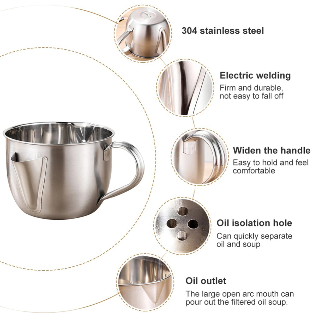 1000ml Stainless Steel Oil Filter Soup Pot Grease