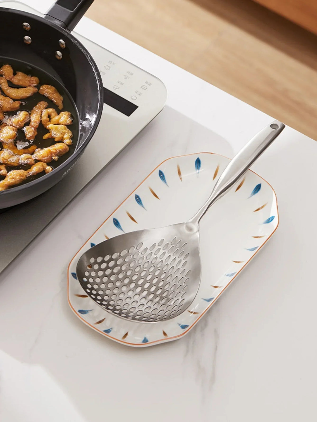 1pc Large Durable Stainless Steel Colander Skimmer Spoon