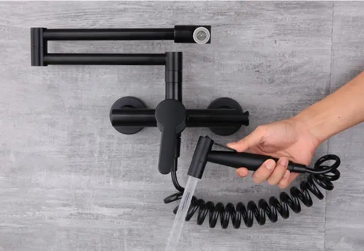 Black Sink Mixer 304 Sus Wall Mounted Foldable
