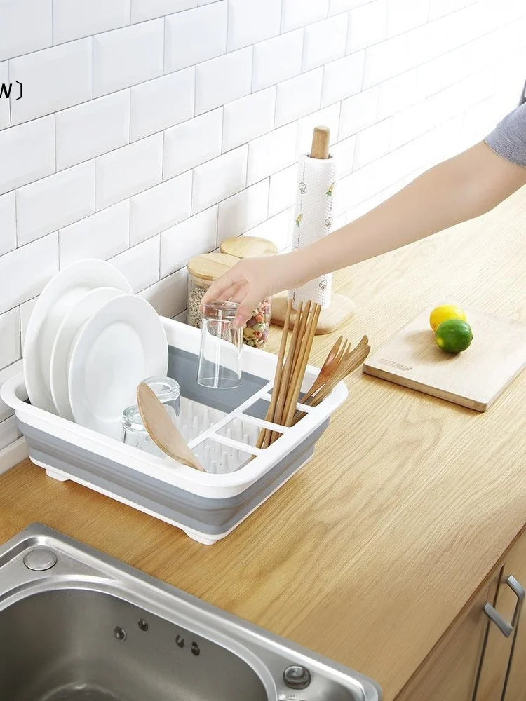 Collapsible Dish Drainer Space-Saving Dishes Drying Rack Bowls