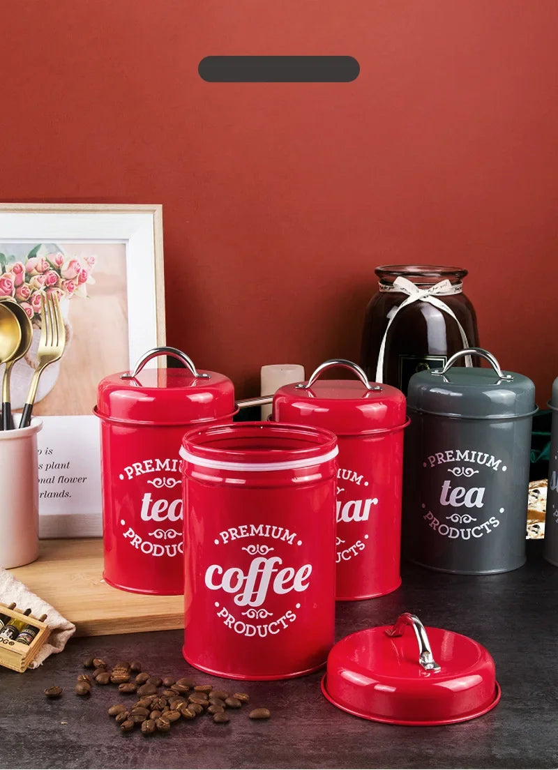 Canisters Coffee Tea Sugar Flour Metal Tin Jars