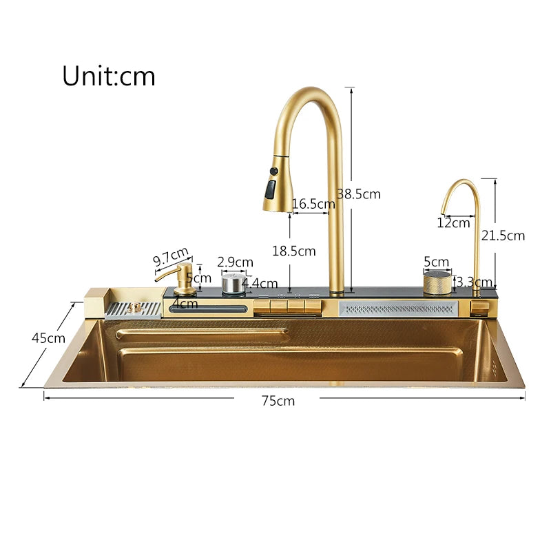 Brushed Golden Smart Digital Display Integrated Sink