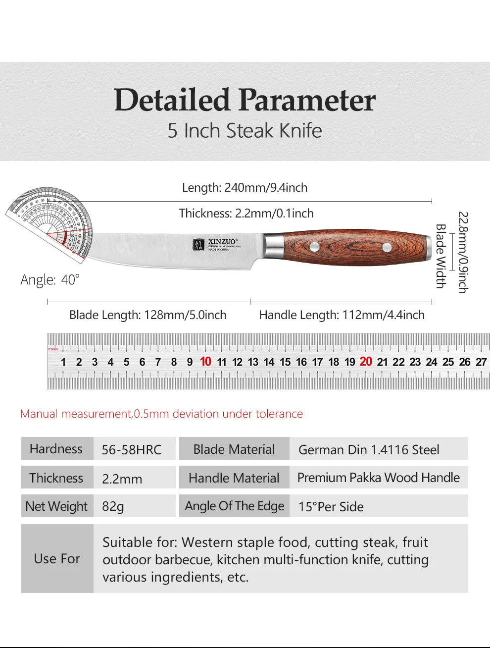 Xinzuo 1pc/4pcs Professional Knife Steak Knife Razor Sharp