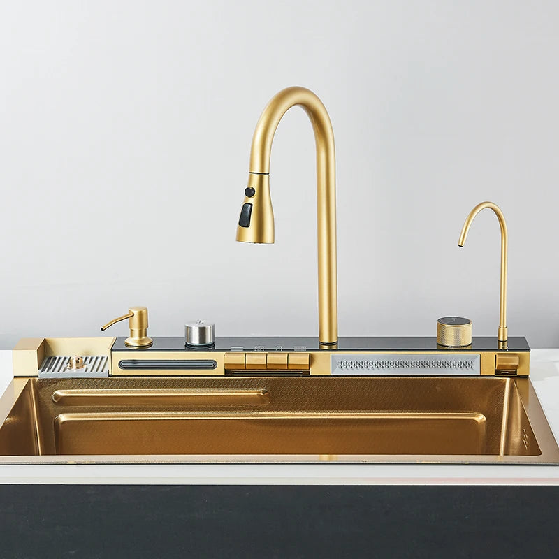 Brushed Golden Smart Digital Display Integrated Sink