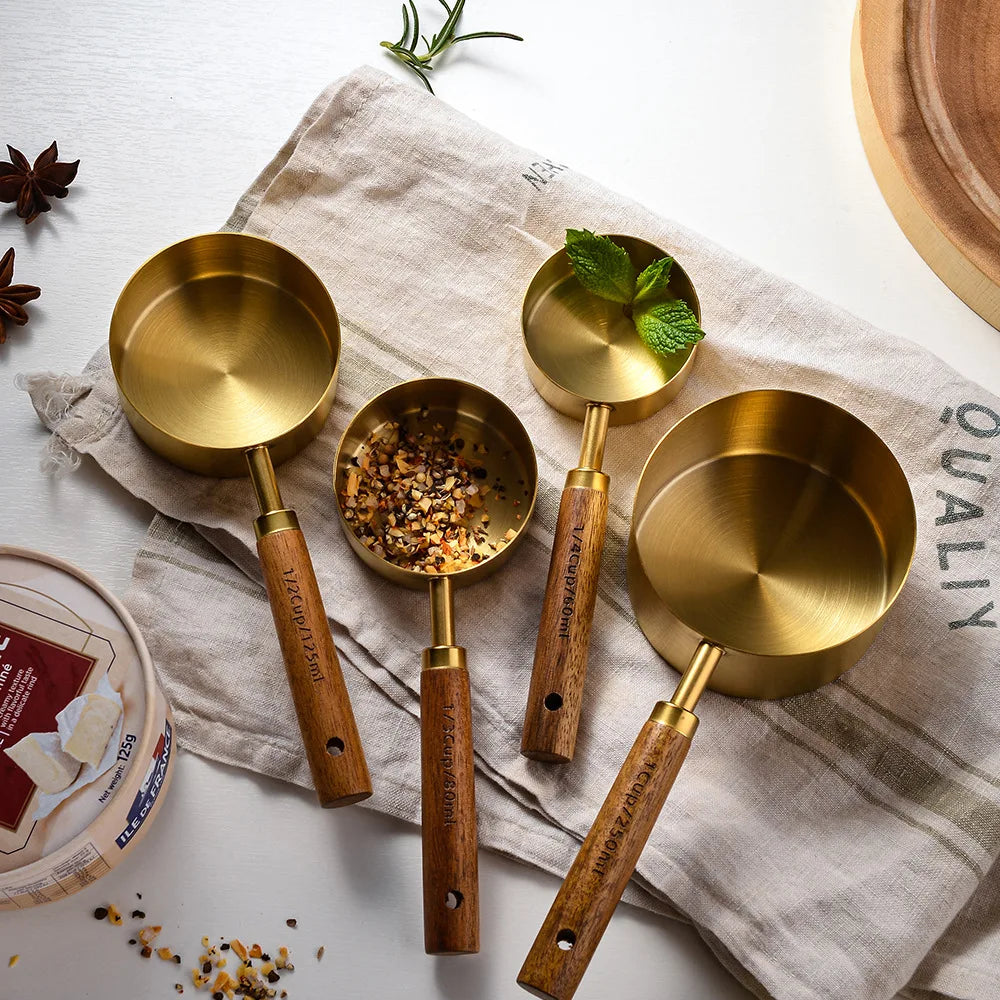4pcs Golden Measuring Cups Spoons Stainless Steel Measuring