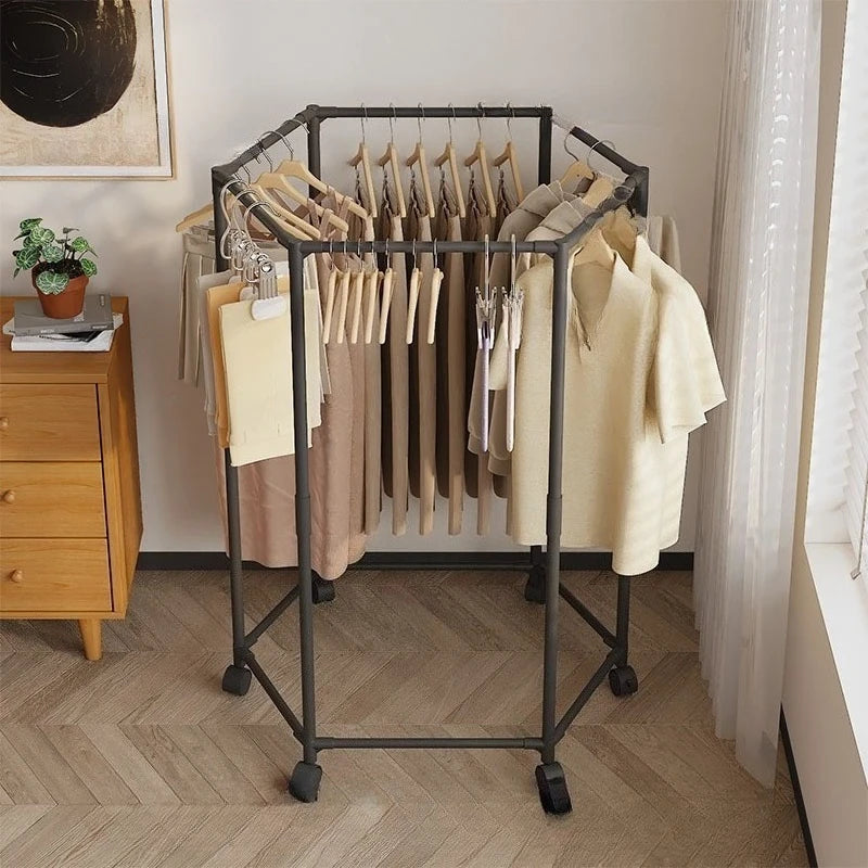 Hexagon Rotating Floor Clothes Rack Dormitory Coat Hanger