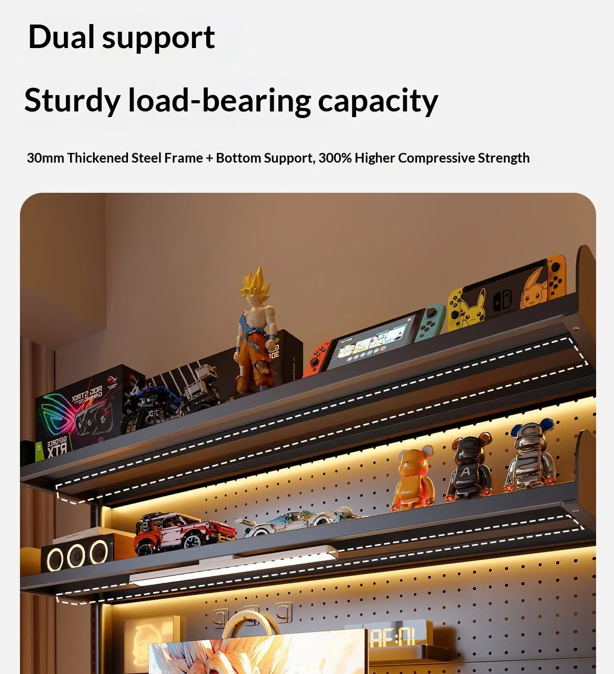 Clamp On Desk Shelf Pegboard Adjustable 2/3 Tier