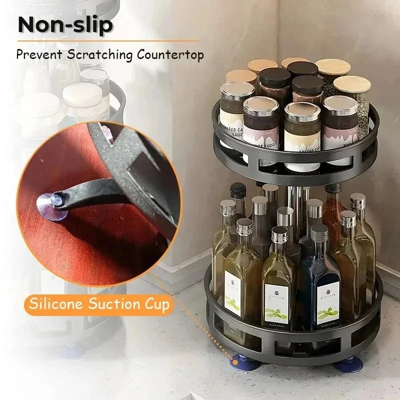360 Rotatable Spice Storage Turntable Organizer Rack Seasoning