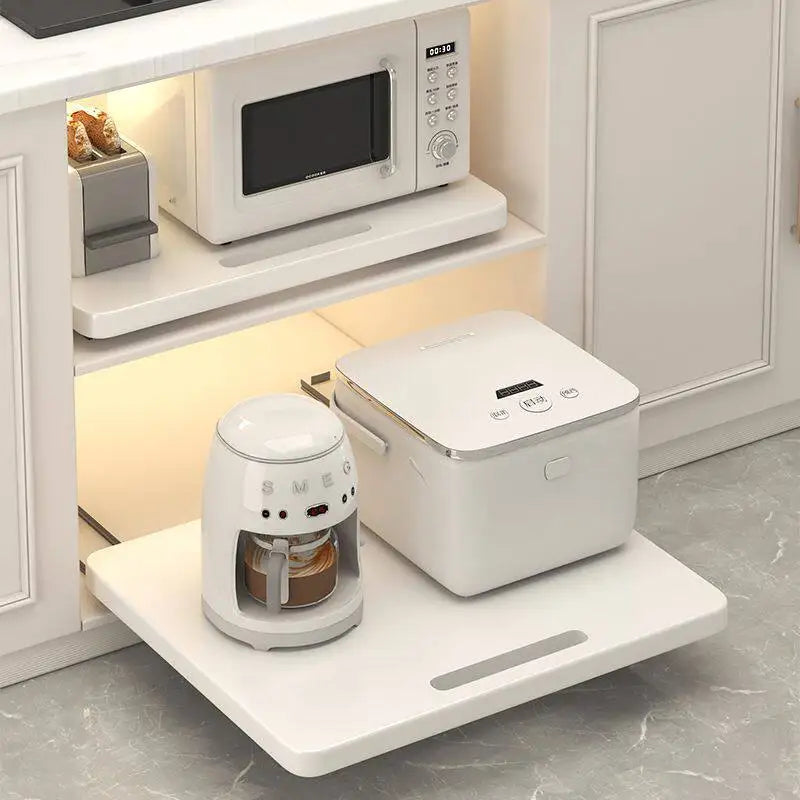 Solid Wood Pull-Out Tray Slide-Out Rack Microwave Rice