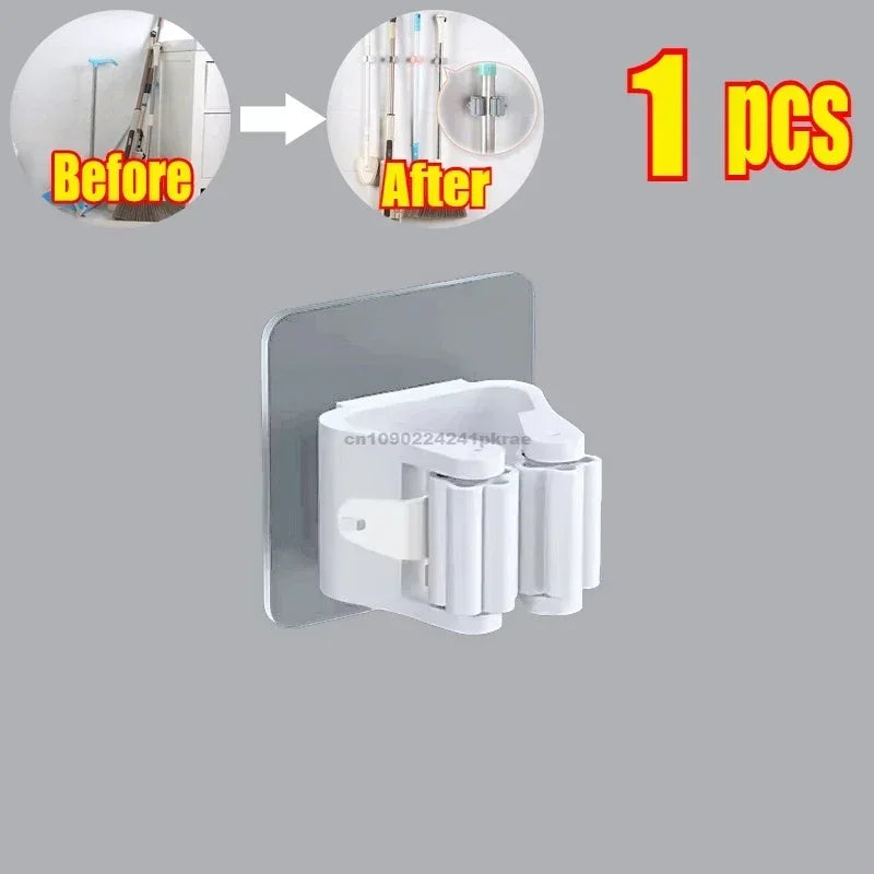 Mop Broom Holder Storage Rack Adhesive Hooks Wall
