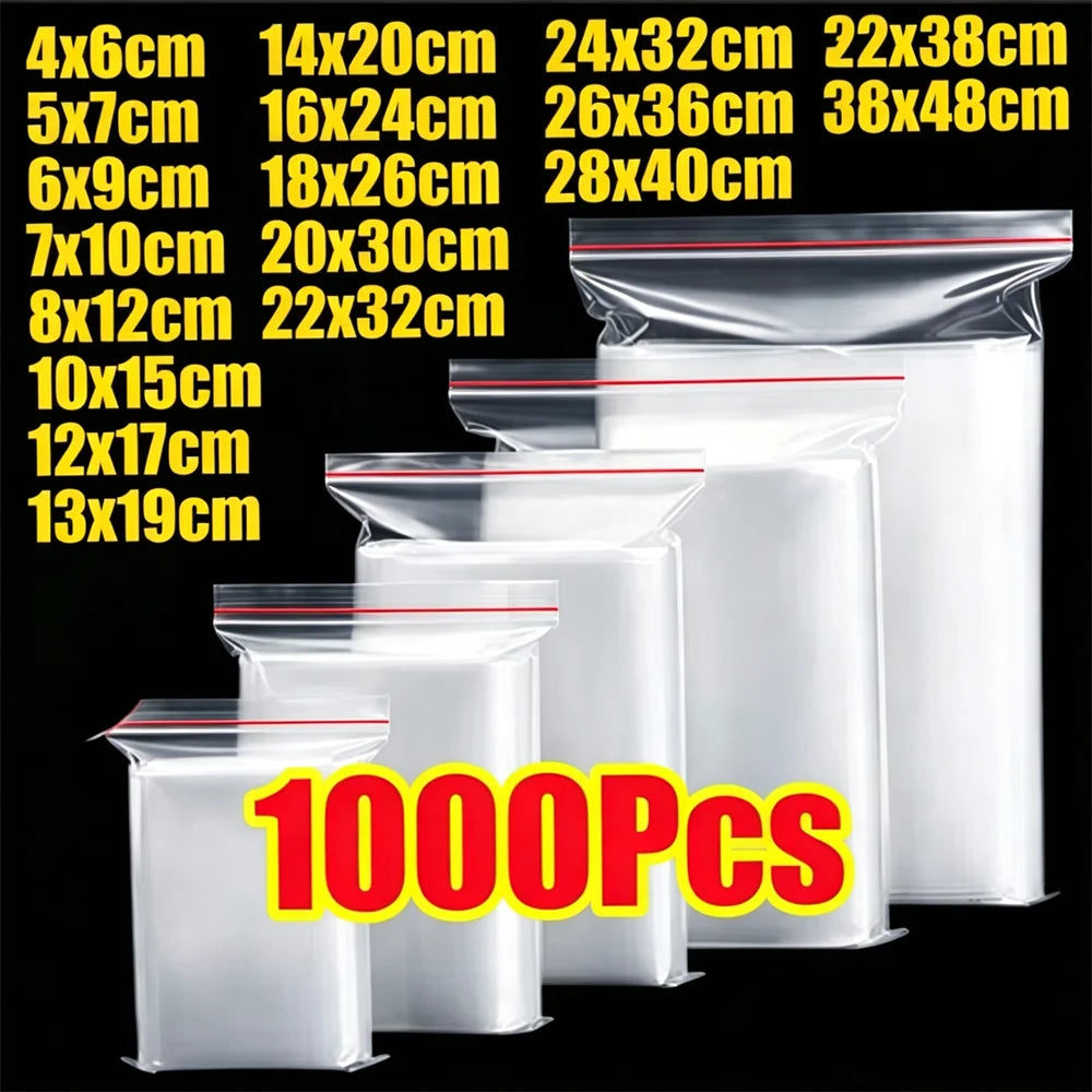 100-1000pcs Small Zip Lock Plastic Bags Transparent Plastic
