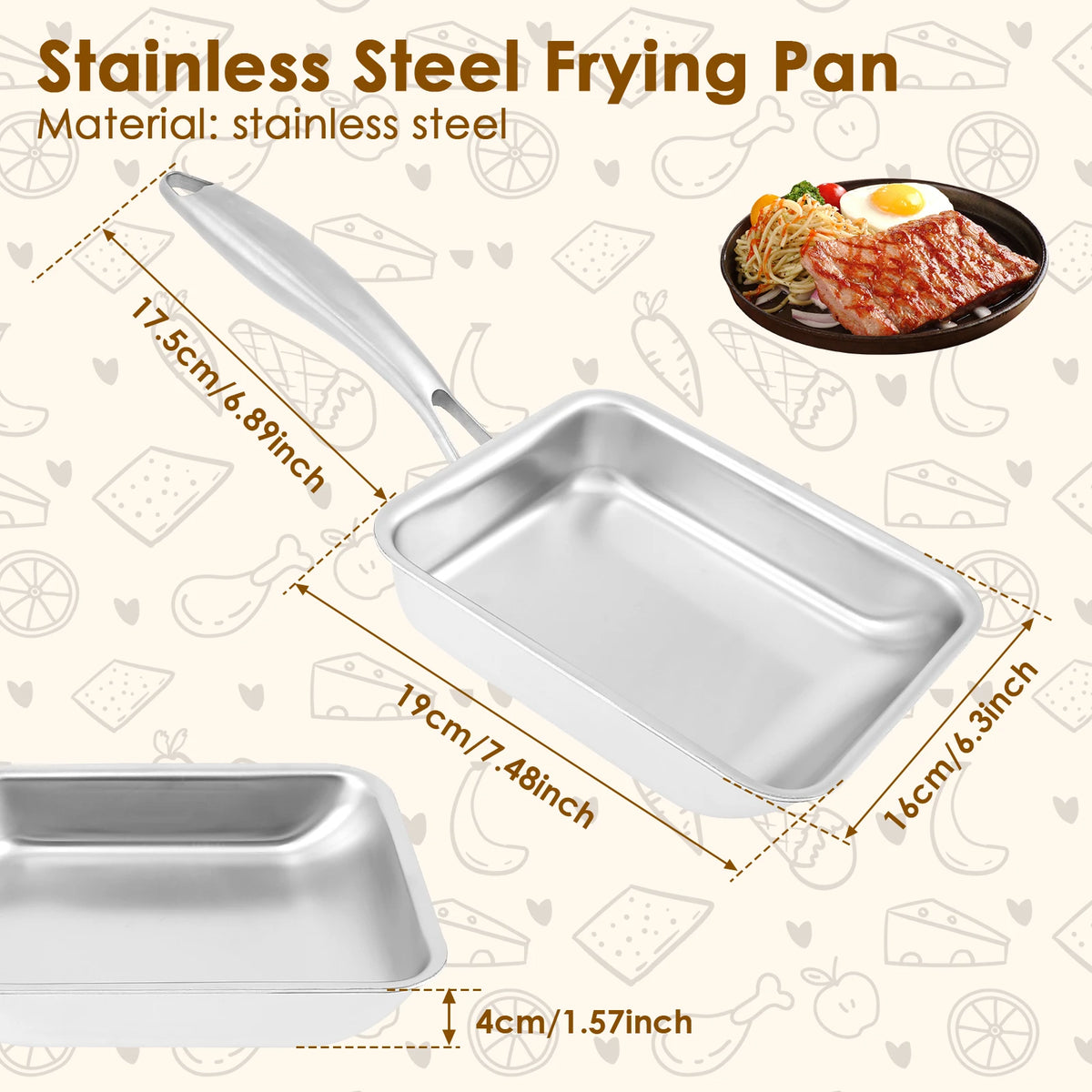 Stainless Tamagoyaki Japanese Omelette Pan Nonstick Egg Pan