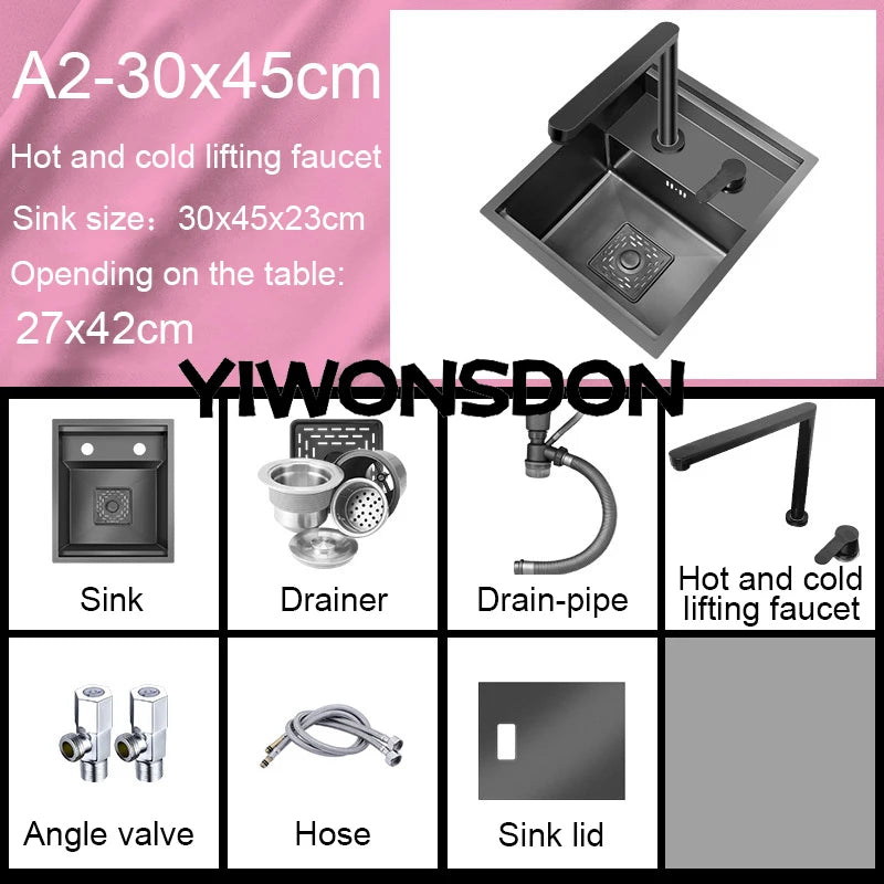 Nano Hidden Bar Sink Black Folding Faucet Silvery
