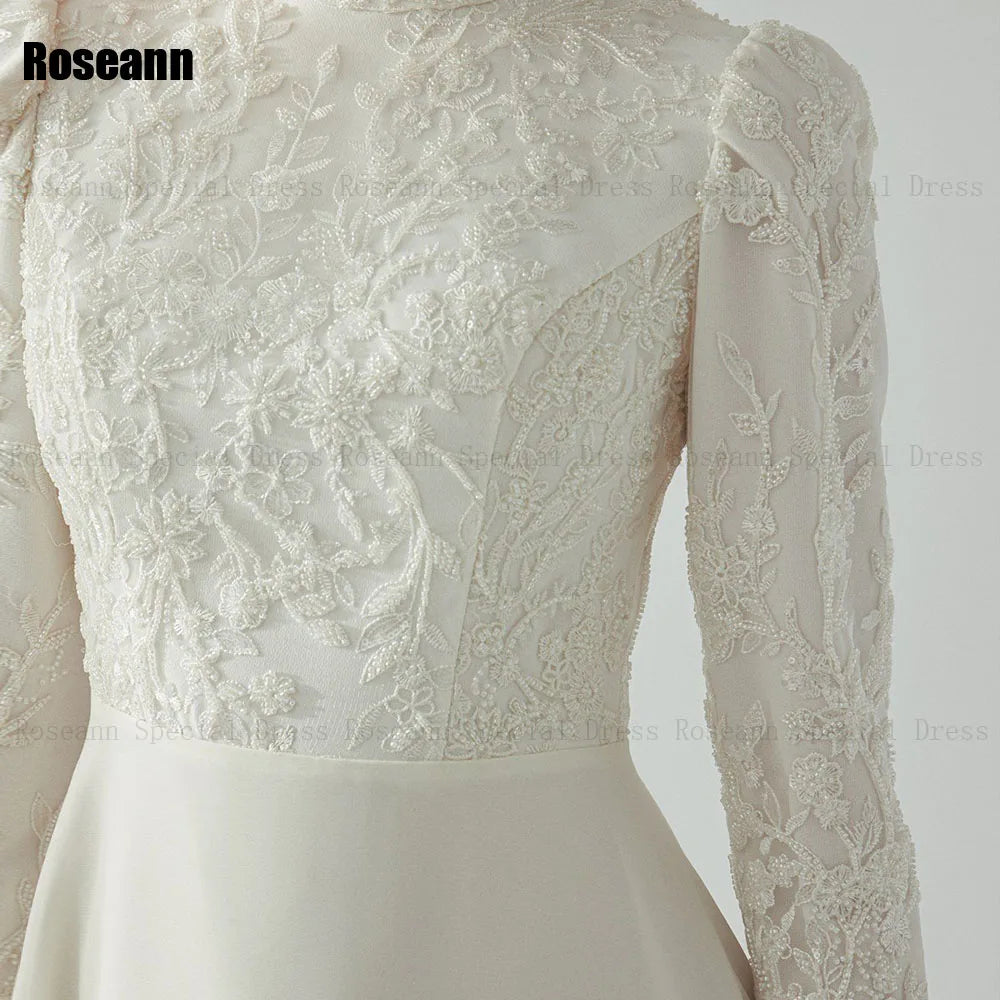Customized Muslim A-Line Wedding Dresses High Collar Draped