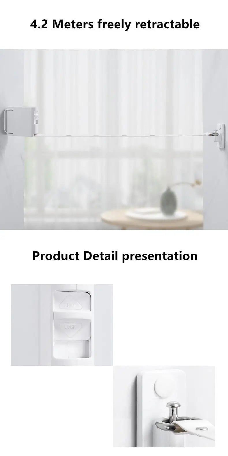 Retractable Clothesline Indoor Outdoor Clothes Drying Rack Rope
