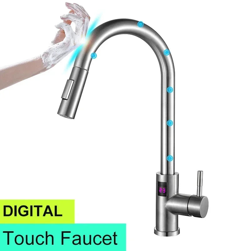 Smart Digital Touch On Faucets Pull Down Cold