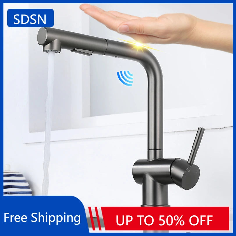 White Touch Sink Faucets Cold Pull Out Sink