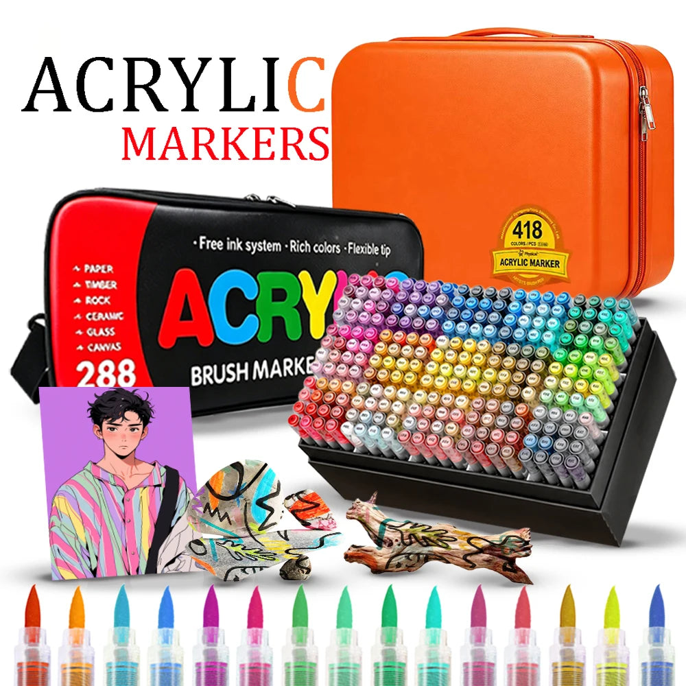 12-418 Colors Acrylic Paint Pen Markers Soft Brush