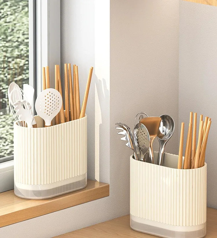 Wall Mount Chopsticks Holder Drain Dry Utensil Organizer