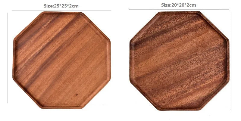 Natural Acacia Wood Serving Trays Octagonal & Rectangular