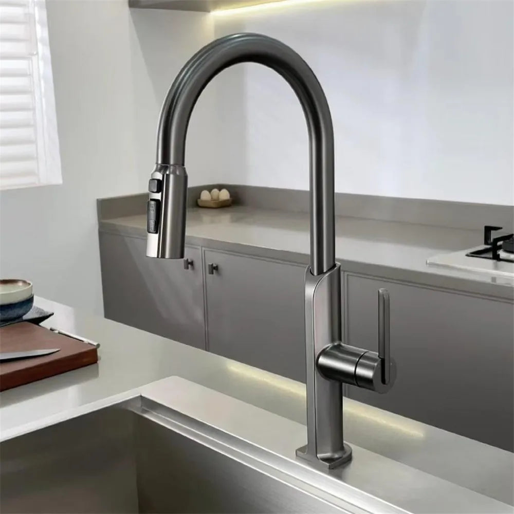 Brushed Gold Pull Out Faucet Sus304 Sink Faucet