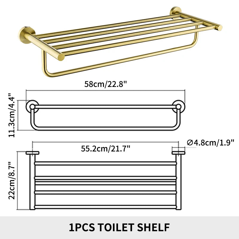 Brushed Gold Bathroom Towel Rack Toilet Brush Roll