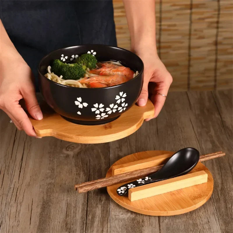 Japanese Style Rice Noodle Bowl Lid Spoon Chopstick