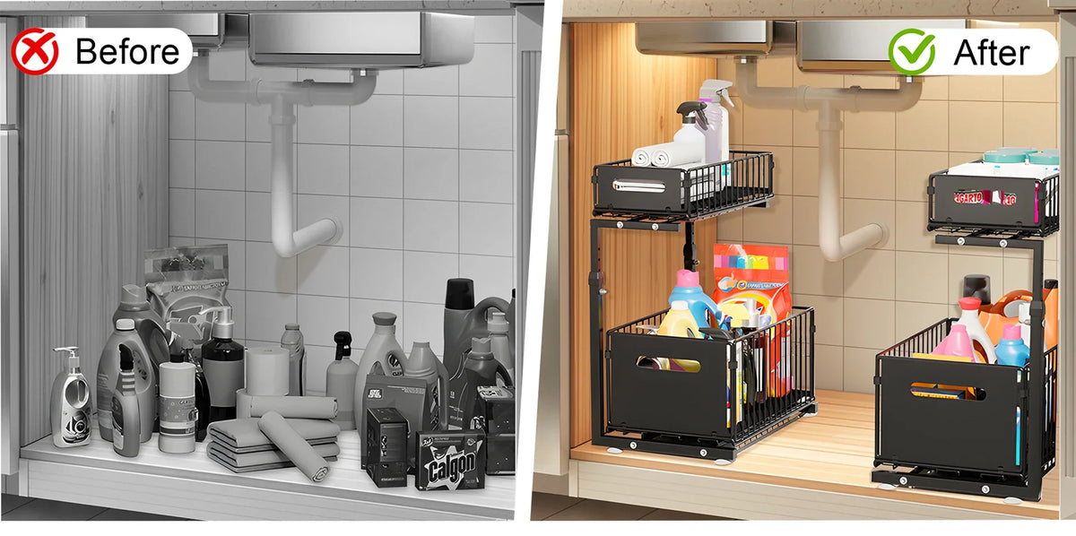 Tier Adjustable Pull Out Under Sink Organizer Slide