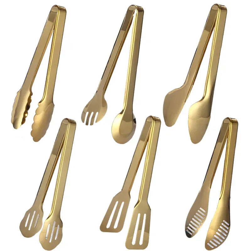 1pc Golden Stainless Steel Food Tong Bbq Clip