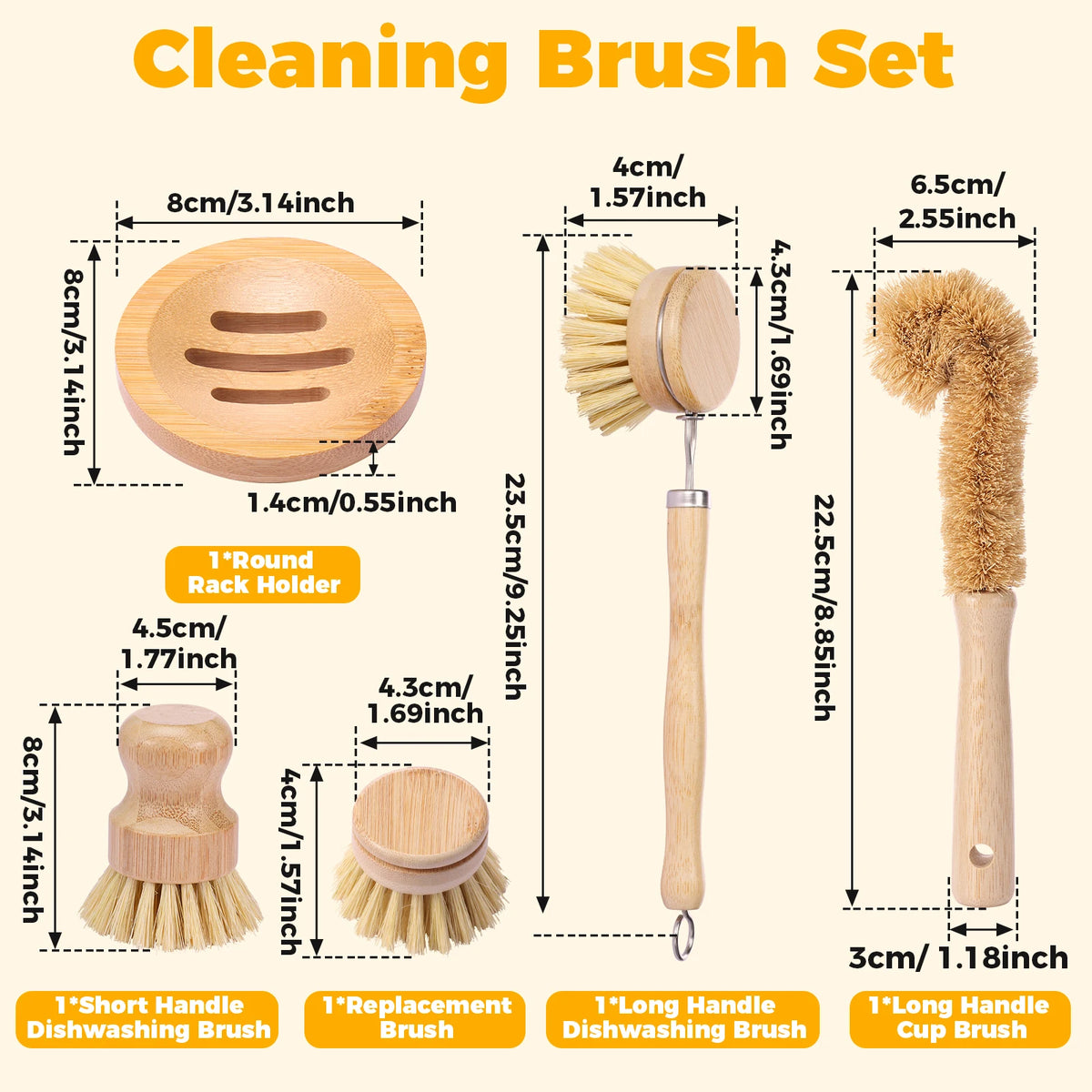 3/4/5/10pcs Bamboo Dish Scrub Brushes Replaceable Dish Brush