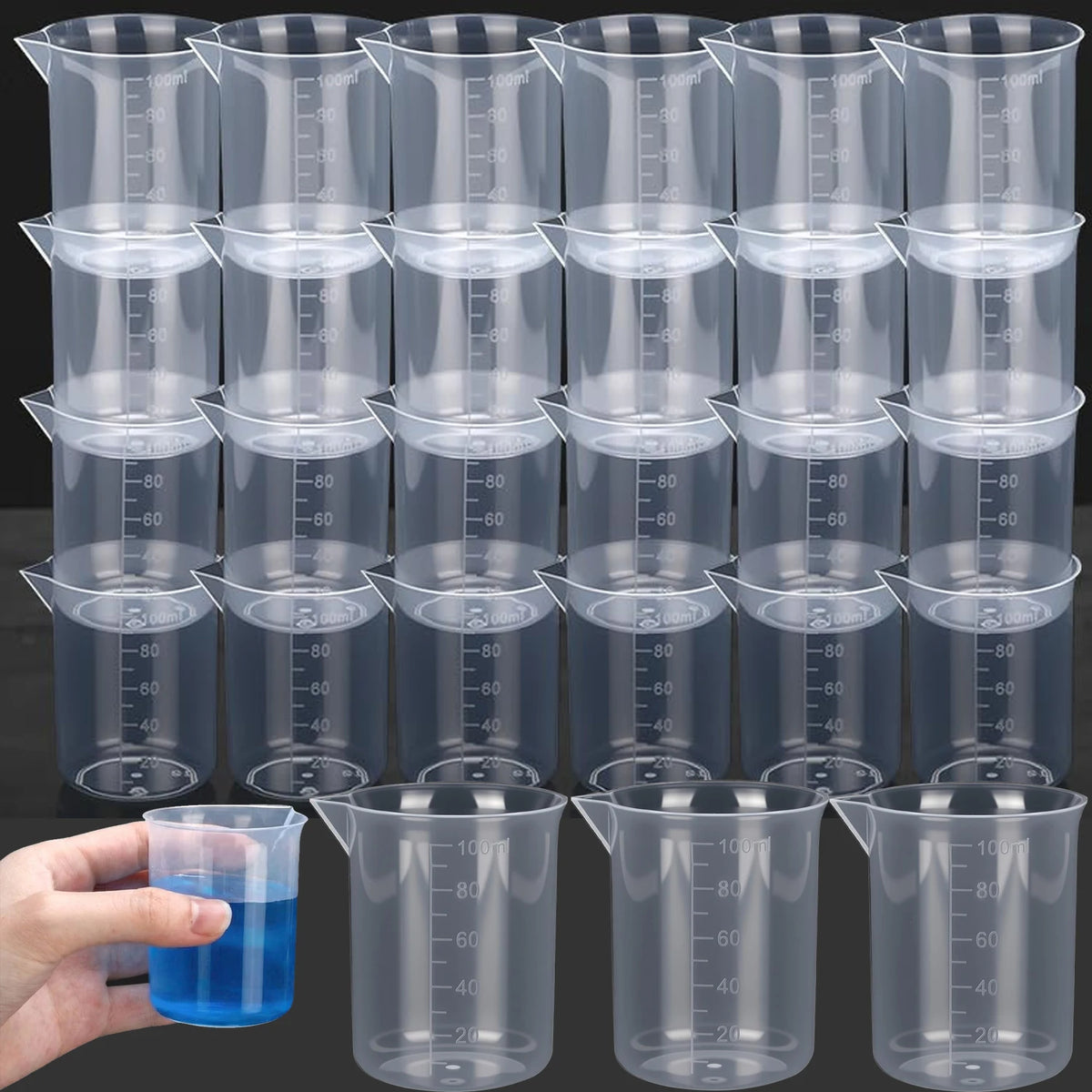 1-24pcs Plastic Mixing Cups 100ml Measuring Cups V-Shaped
