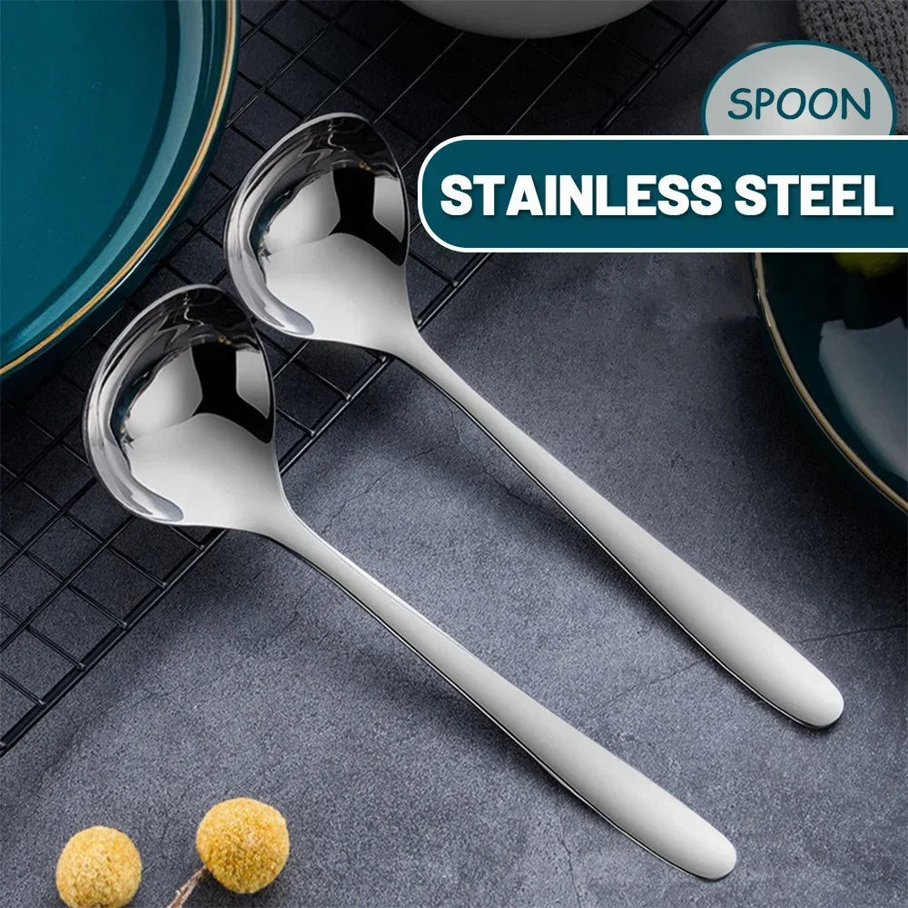 2/1pcs Stainless Steel Spoon Thicken Long Handle Soup