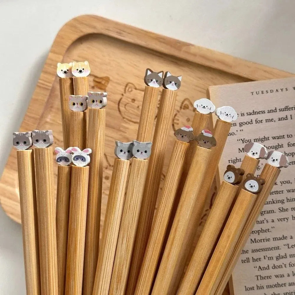 Cute Dog Cat Long Chopstick Animal Wooden Noodle