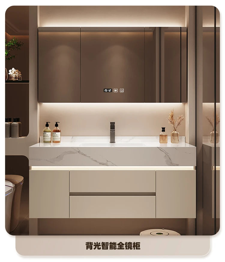 Partitions Storage Bathroom Cabinet Organizer Mirror Wall Shelves