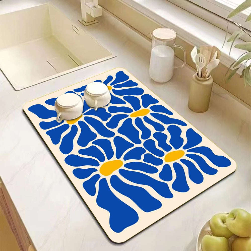 Abstract Floral Art Absorbent Drain Pad Mats Dish