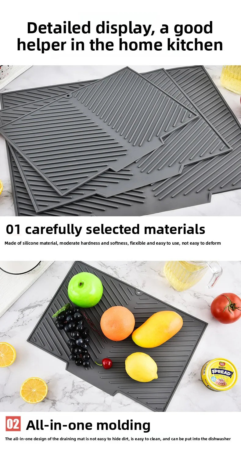Dish Drying Mat-Silicone Drying Pad Counter Non-Slip Drain