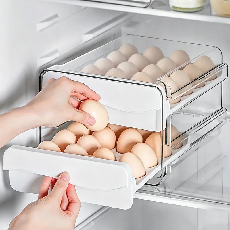 Double Layer Pull-Out Drawer Egg Holder Refrigerator Egg