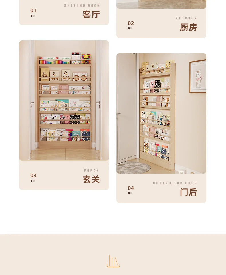 Corner Storage Rack Ultra-Thin Solid Wood Floor-Standing Bookcase