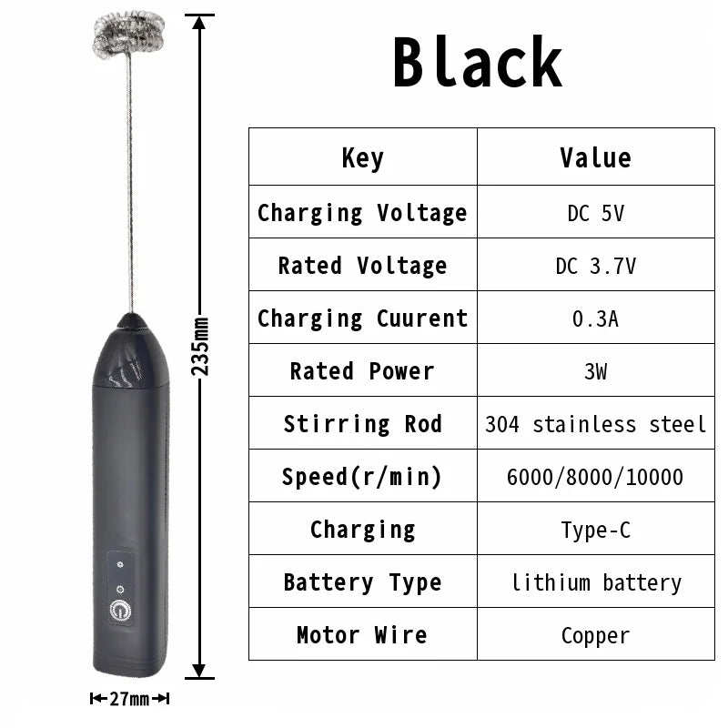 Electric Milk Frother Egg Beater Wireless Type-C Charging