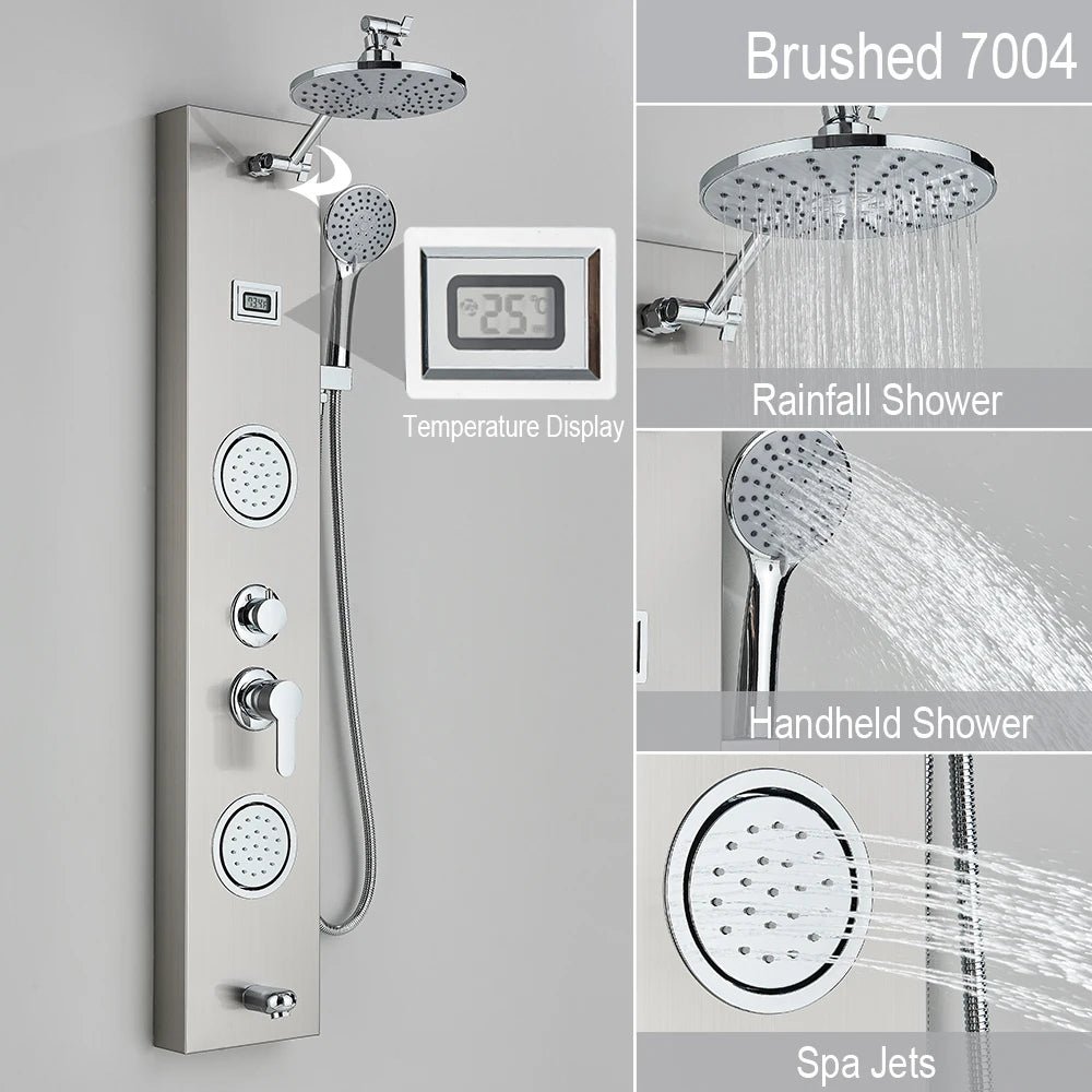 Black Shower Panel Storage Rack Rainfall Shower Faucet