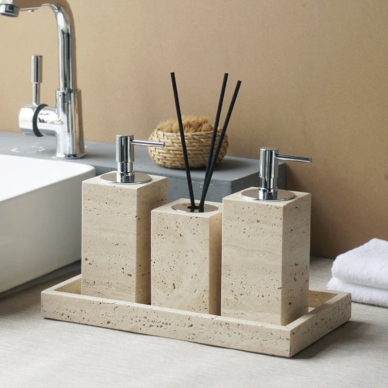 Beige Travertine Bathroom Natural Marble Soap Dispenser Soap