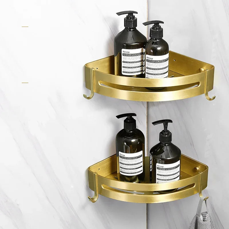 Bathroom Brushed Gold Aluminum Storage Rack Hardware Pendants